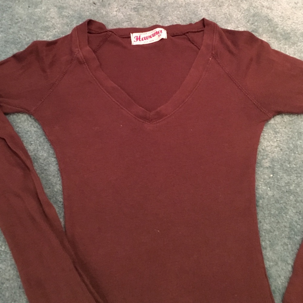 Brown Long Sleeve Vneck Size S - Picture 2 of 3